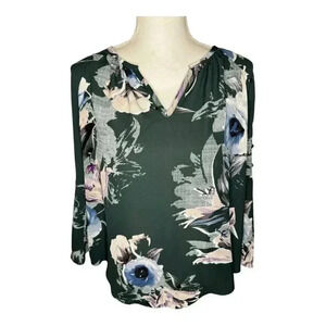 Jennifer Lopez‎ Women's Small Green Floral Bar Sleeve V-Neck Lightweight Top